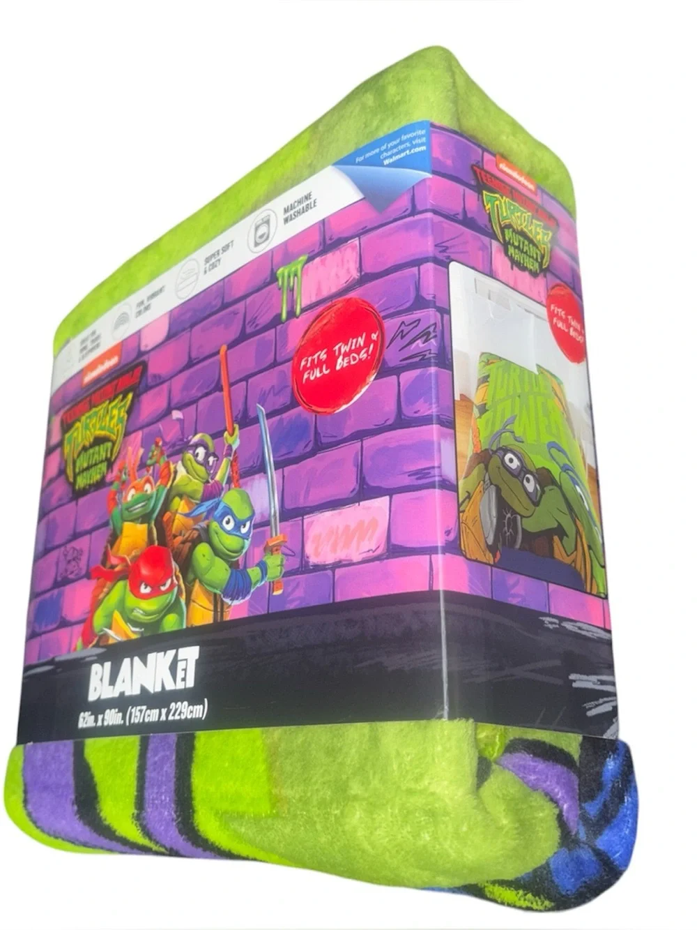 Teenage Mutant Ninja Turtles Kids Twin/Full Blanket, 62 x 90, Microfiber, Blue,